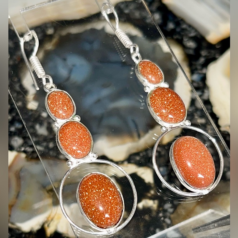 Lightweight Golden Sandstone Earrings 2 1/2” - Picture 5 of 17